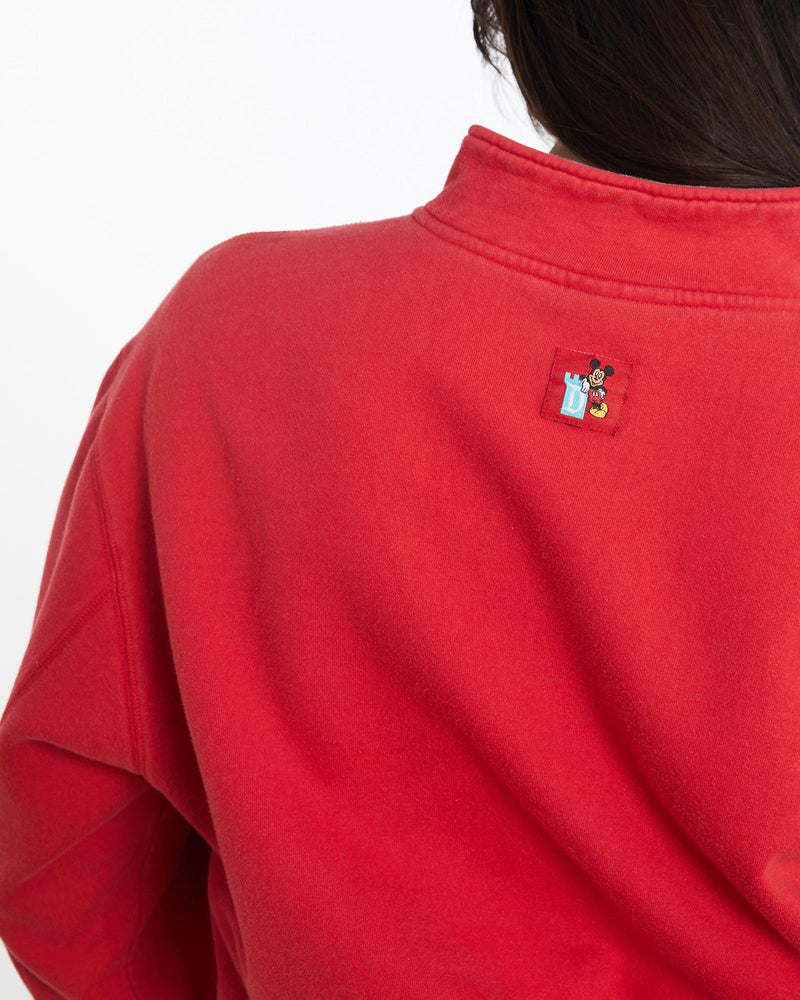 Vintage, 90s, Mickey, Mouse, Disneyland, Quarter, Zip, Sweatshirt, The Real Deal, size medium, colour Red, newtown, sydney, australia, thrift store, opshop, preloved, secondhand, sustainable, retro, antique, 70s, 80s, 90s, 2000s, 00s, fashion, clothing, streetwear, trendy, garment, style, boutique, store, shop, archive, sale, cheap, best, top, Sweats and hoodies