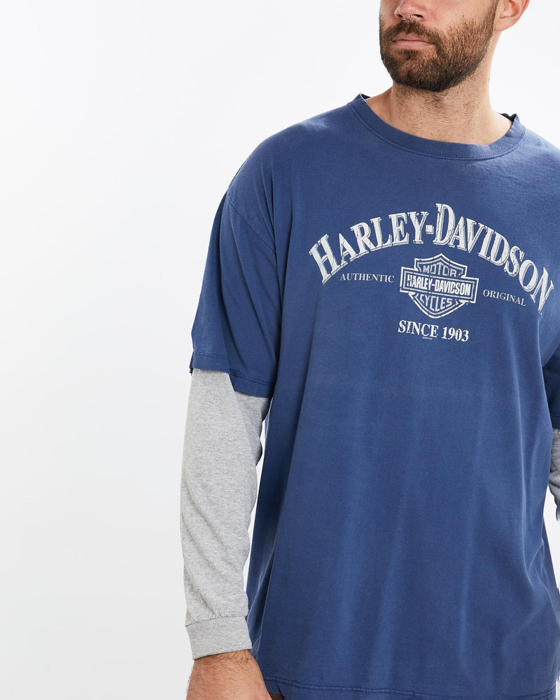 Vintage, Harley, Davidson, Long, Sleeve, Tee, The Real Deal, size extra large, colour Blue, newtown, sydney, australia, thrift store, opshop, preloved, secondhand, sustainable, retro, antique, 70s, 80s, 90s, 2000s, 00s, fashion, clothing, streetwear, trendy, garment, style, boutique, store, shop, archive, sale, cheap, best, top, T-Shirts