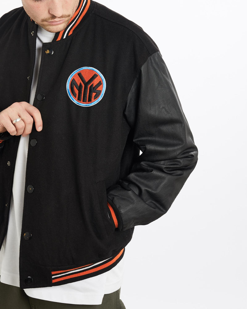 Vintage, NBA, New, York, Knicks, Varsity, Jacket, The Real Deal, size extra large, colour Black, newtown, sydney, australia, thrift store, opshop, preloved, secondhand, sustainable, retro, antique, 70s, 80s, 90s, 2000s, 00s, fashion, clothing, streetwear, trendy, garment, style, boutique, store, shop, archive, sale, cheap, best, top, Jackets