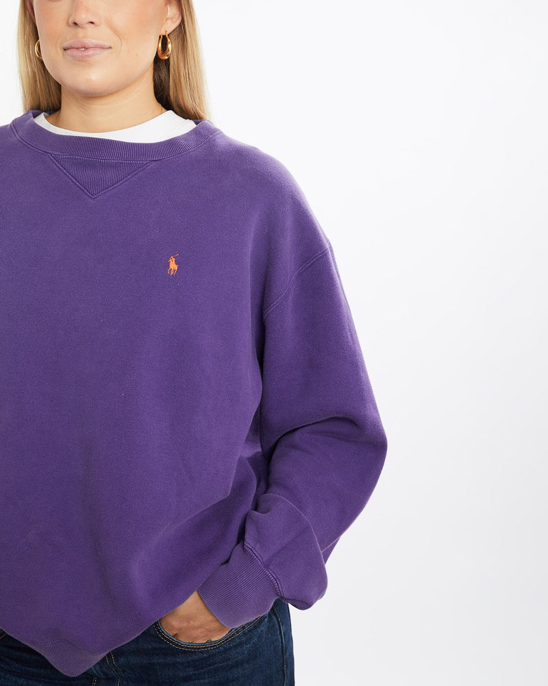 Vintage, 90s, Polo, Ralph, Lauren, Sweatshirt, The Real Deal, size medium, colour Purple, newtown, sydney, australia, thrift store, opshop, preloved, secondhand, sustainable, retro, antique, 70s, 80s, 90s, 2000s, 00s, fashion, clothing, streetwear, trendy, garment, style, boutique, store, shop, archive, sale, cheap, best, top, Sweats and hoodies