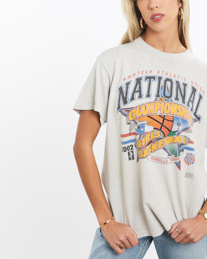 Vintage, Texas, Girls, Basketball, Championships, Tee, The Real Deal, size extra small, colour Grey, newtown, sydney, australia, thrift store, opshop, preloved, secondhand, sustainable, retro, antique, 70s, 80s, 90s, 2000s, 00s, fashion, clothing, streetwear, trendy, garment, style, boutique, store, shop, archive, sale, cheap, best, top, T-Shirts