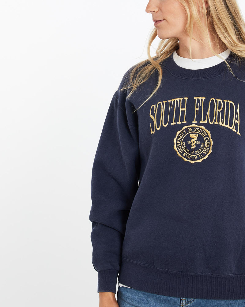 Vintage, 90s, University, of, South, Florida, Sweatshirt, The Real Deal, size medium, colour Navy, newtown, sydney, australia, thrift store, opshop, preloved, secondhand, sustainable, retro, antique, 70s, 80s, 90s, 2000s, 00s, fashion, clothing, streetwear, trendy, garment, style, boutique, store, shop, archive, sale, cheap, best, top, Sweats and hoodies