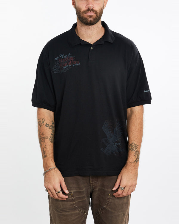 Vintage, Harley, Davidson, Polo, Shirt, The Real Deal, size extra large, colour Black, newtown, sydney, australia, thrift store, opshop, preloved, secondhand, sustainable, retro, antique, 70s, 80s, 90s, 2000s, 00s, fashion, clothing, streetwear, trendy, garment, style, boutique, store, shop, archive, sale, cheap, best, top, Shirts