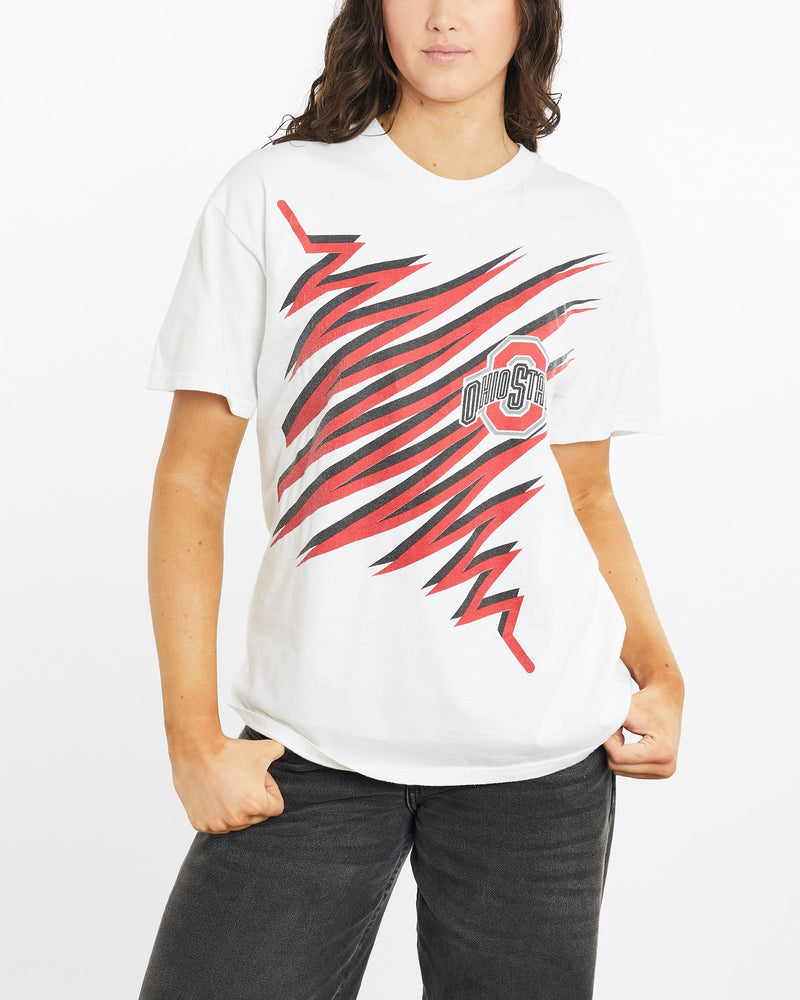 Vintage, NCAA, Ohio, State, Buckeyes, Tee, The Real Deal, size medium, colour White, newtown, sydney, australia, thrift store, opshop, preloved, secondhand, sustainable, retro, antique, 70s, 80s, 90s, 2000s, 00s, fashion, clothing, streetwear, trendy, garment, style, boutique, store, shop, archive, sale, cheap, best, top, T-Shirts