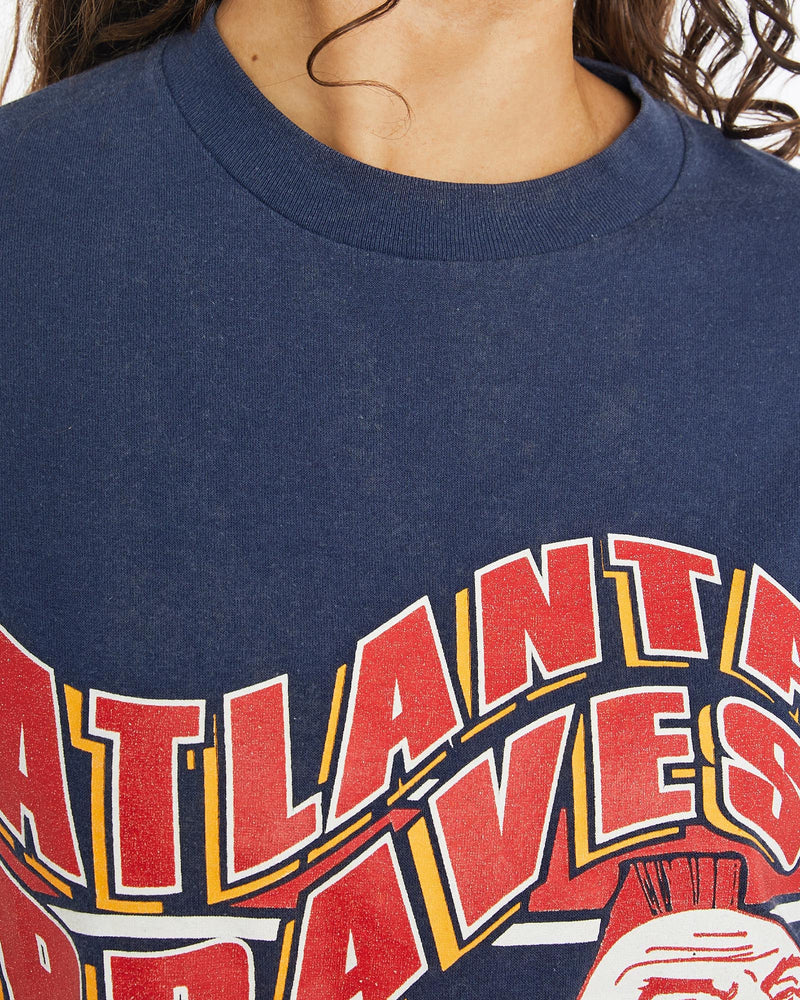 Vintage, 1990, MLB, Atlanta, Braves, Tee, The Real Deal, size small, colour Navy, newtown, sydney, australia, thrift store, opshop, preloved, secondhand, sustainable, retro, antique, 70s, 80s, 90s, 2000s, 00s, fashion, clothing, streetwear, trendy, garment, style, boutique, store, shop, archive, sale, cheap, best, top, T-Shirts