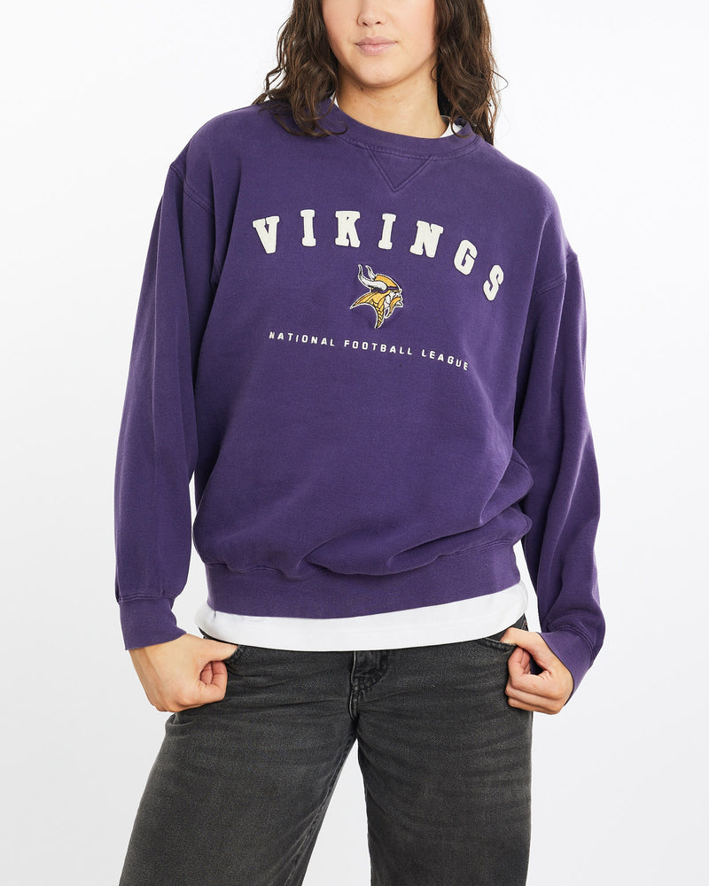 Vintage, 90s, NFL, Minnesota, Vikings, Sweatshirt, The Real Deal, size medium, colour Purple, newtown, sydney, australia, thrift store, opshop, preloved, secondhand, sustainable, retro, antique, 70s, 80s, 90s, 2000s, 00s, fashion, clothing, streetwear, trendy, garment, style, boutique, store, shop, archive, sale, cheap, best, top, Sweats and hoodies