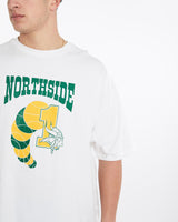 Vintage, Northside, Vikings, Basketball, Tee, The Real Deal, size double extra large, colour White, newtown, sydney, australia, thrift store, opshop, preloved, secondhand, sustainable, retro, antique, 70s, 80s, 90s, 2000s, 00s, fashion, clothing, streetwear, trendy, garment, style, boutique, store, shop, archive, sale, cheap, best, top, T-Shirts