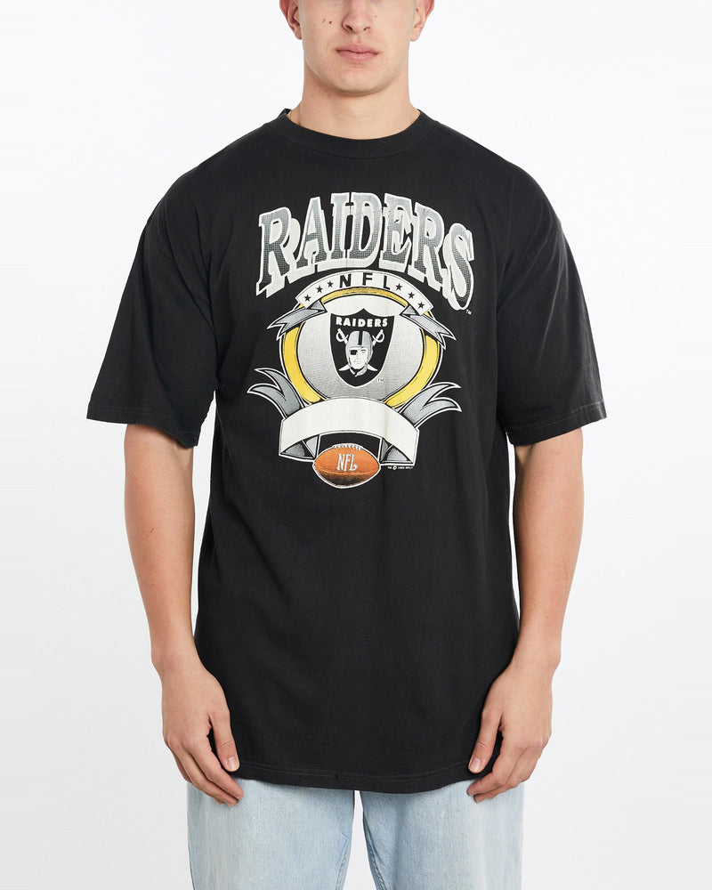 Vintage, 1992, NFL, Los, Angeles, Raiders, Tee, The Real Deal, size double extra large, colour Black, newtown, sydney, australia, thrift store, opshop, preloved, secondhand, sustainable, retro, antique, 70s, 80s, 90s, 2000s, 00s, fashion, clothing, streetwear, trendy, garment, style, boutique, store, shop, archive, sale, cheap, best, top, T-Shirts