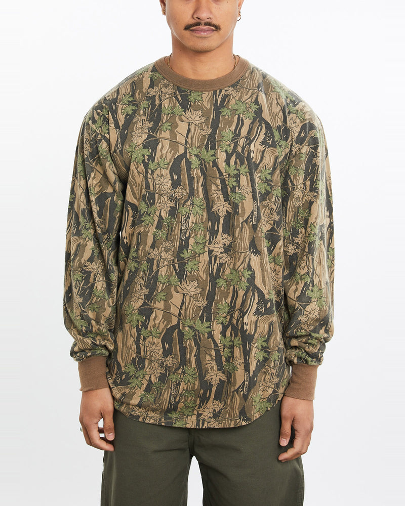 Vintage, 90s, Realtree, Camo, Long, Sleeve, Tee, The Real Deal, size large, colour Green, newtown, sydney, australia, thrift store, opshop, preloved, secondhand, sustainable, retro, antique, 70s, 80s, 90s, 2000s, 00s, fashion, clothing, streetwear, trendy, garment, style, boutique, store, shop, archive, sale, cheap, best, top, T-Shirts