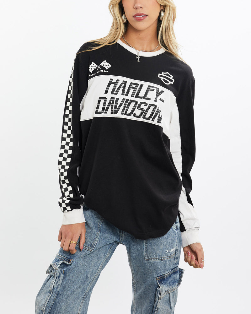 Vintage, Harley, Davidson, Long, Sleeve, Tee, The Real Deal, size small, colour Black, newtown, sydney, australia, thrift store, opshop, preloved, secondhand, sustainable, retro, antique, 70s, 80s, 90s, 2000s, 00s, fashion, clothing, streetwear, trendy, garment, style, boutique, store, shop, archive, sale, cheap, best, top, T-Shirts