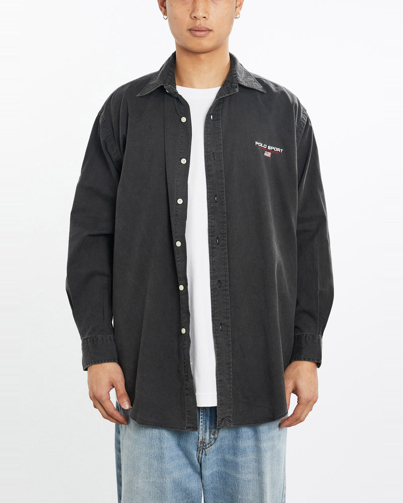 Vintage, 90s, Ralph, Lauren, Polo, Sport, Button, Up, Shirt, The Real Deal, size large, colour Black, newtown, sydney, australia, thrift store, opshop, preloved, secondhand, sustainable, retro, antique, 70s, 80s, 90s, 2000s, 00s, fashion, clothing, streetwear, trendy, garment, style, boutique, store, shop, archive, sale, cheap, best, top, Shirts