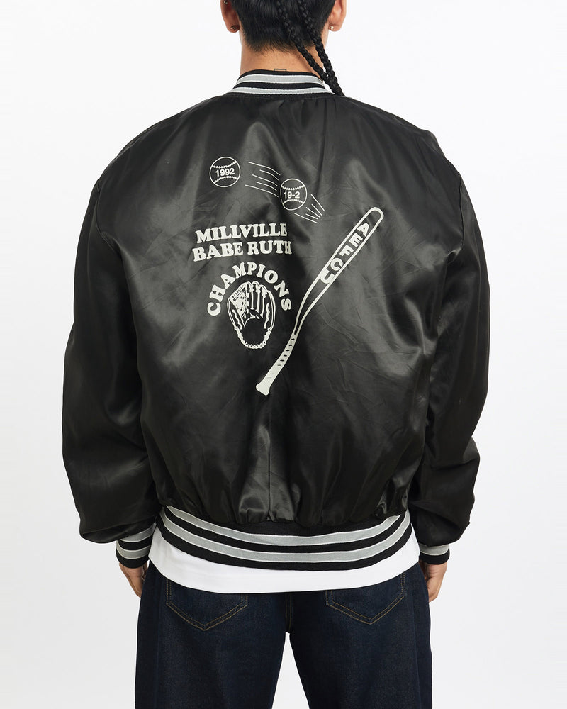 Vintage, 1992, Baseball, Satin, Bomber, Jacket, The Real Deal, size extra large, colour Black, newtown, sydney, australia, thrift store, opshop, preloved, secondhand, sustainable, retro, antique, 70s, 80s, 90s, 2000s, 00s, fashion, clothing, streetwear, trendy, garment, style, boutique, store, shop, archive, sale, cheap, best, top, Jackets