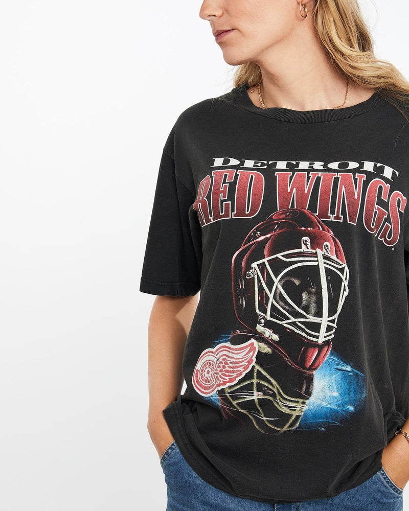 Vintage, 90s, NHL, Detroit, Red, Wings, Tee, The Real Deal, size medium, colour Black, newtown, sydney, australia, thrift store, opshop, preloved, secondhand, sustainable, retro, antique, 70s, 80s, 90s, 2000s, 00s, fashion, clothing, streetwear, trendy, garment, style, boutique, store, shop, archive, sale, cheap, best, top, T-Shirts