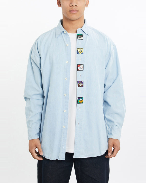 Vintage, 1993, Looney, Tunes, Denim, Button, Up, Shirt, The Real Deal, size large, colour Blue, newtown, sydney, australia, thrift store, opshop, preloved, secondhand, sustainable, retro, antique, 70s, 80s, 90s, 2000s, 00s, fashion, clothing, streetwear, trendy, garment, style, boutique, store, shop, archive, sale, cheap, best, top, Shirts