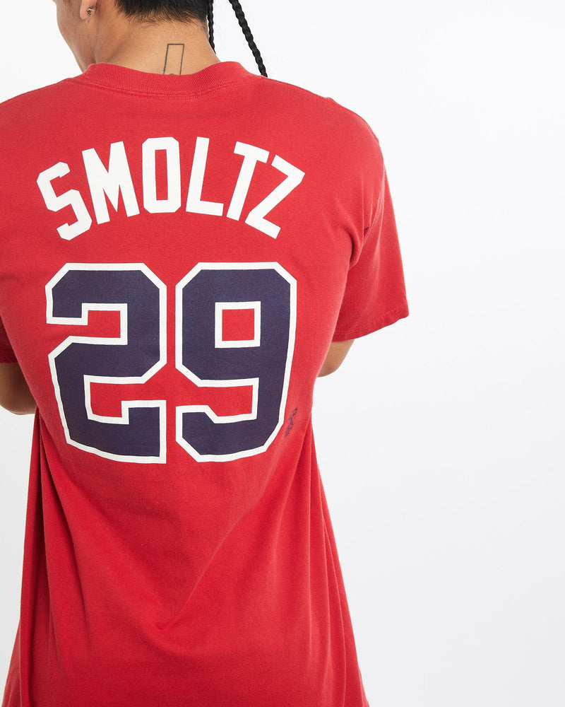 Vintage, MLB, Atlanta, Braves, Tee, The Real Deal, size large, colour Red, newtown, sydney, australia, thrift store, opshop, preloved, secondhand, sustainable, retro, antique, 70s, 80s, 90s, 2000s, 00s, fashion, clothing, streetwear, trendy, garment, style, boutique, store, shop, archive, sale, cheap, best, top, T-Shirts