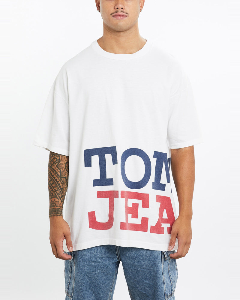 Vintage, 90s, Tommy, Hilfiger, Jeans, Tee, The Real Deal, size extra large, colour White, newtown, sydney, australia, thrift store, opshop, preloved, secondhand, sustainable, retro, antique, 70s, 80s, 90s, 2000s, 00s, fashion, clothing, streetwear, trendy, garment, style, boutique, store, shop, archive, sale, cheap, best, top, T-Shirts