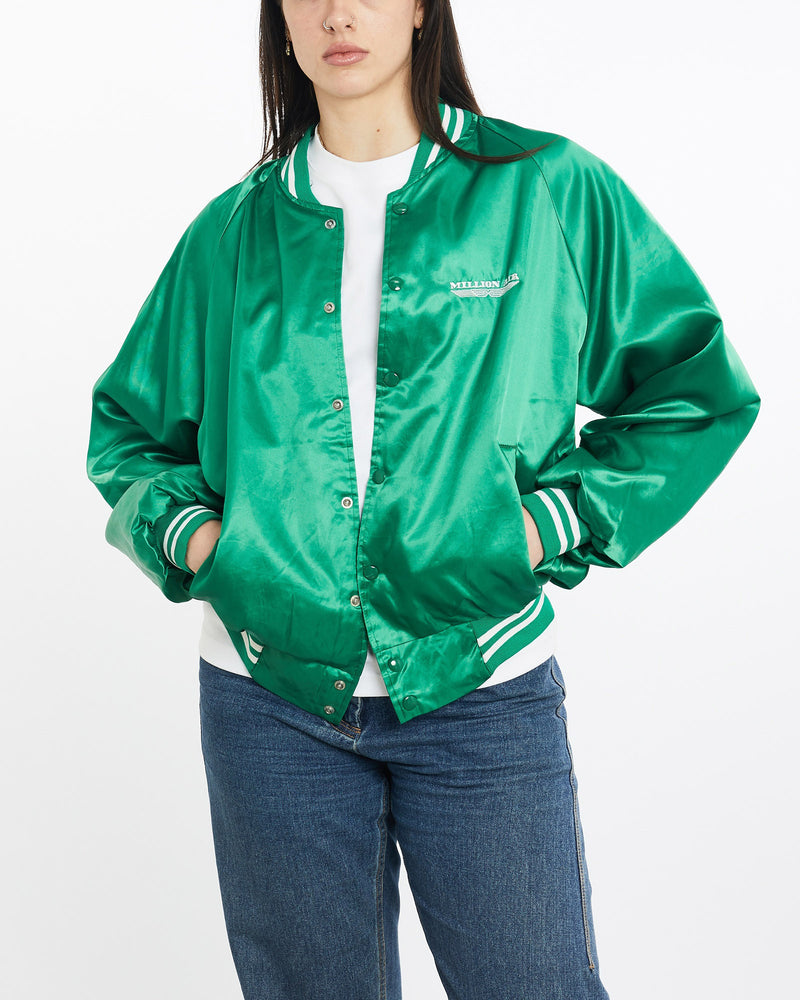 Vintage, 90s, Million, Air, Satin, Bomber, Jacket, The Real Deal, size medium, colour Green, newtown, sydney, australia, thrift store, opshop, preloved, secondhand, sustainable, retro, antique, 70s, 80s, 90s, 2000s, 00s, fashion, clothing, streetwear, trendy, garment, style, boutique, store, shop, archive, sale, cheap, best, top, Jackets