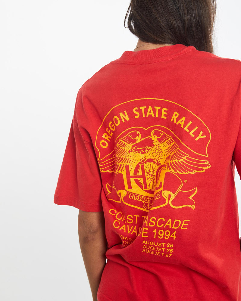 Vintage, 1994, Harley, Davidson, Owners, Group, Rally, Tee, The Real Deal, size small, colour Red, newtown, sydney, australia, thrift store, opshop, preloved, secondhand, sustainable, retro, antique, 70s, 80s, 90s, 2000s, 00s, fashion, clothing, streetwear, trendy, garment, style, boutique, store, shop, archive, sale, cheap, best, top, T-Shirts