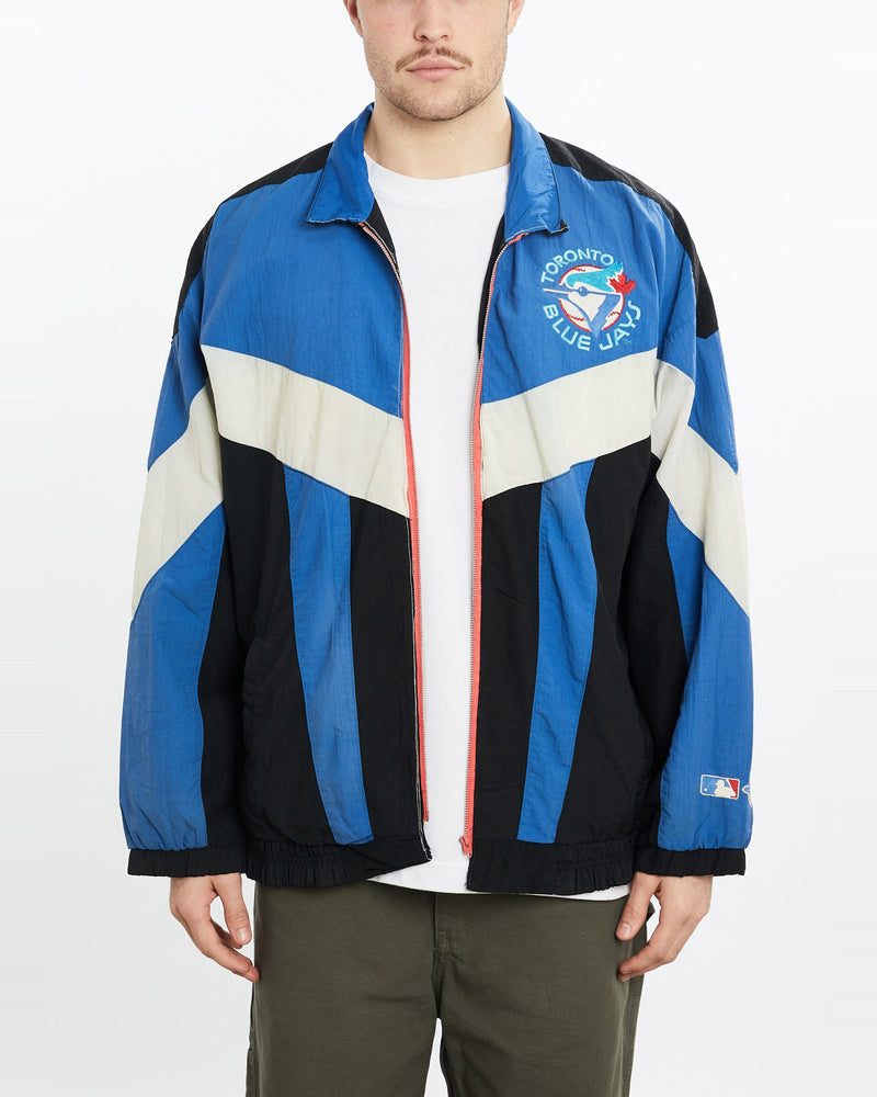 Vintage, 90s, MLB, Toronto, Blue, Jays, Track, Jacket, The Real Deal, size extra large, colour Multicolour, newtown, sydney, australia, thrift store, opshop, preloved, secondhand, sustainable, retro, antique, 70s, 80s, 90s, 2000s, 00s, fashion, clothing, streetwear, trendy, garment, style, boutique, store, shop, archive, sale, cheap, best, top, Jackets