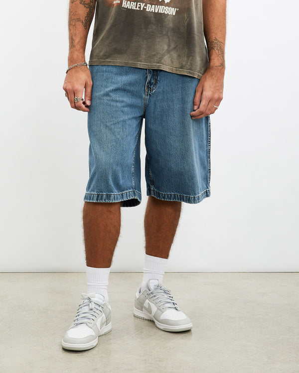Vintage, No, Boundaries, Denim, Carpenter, Shorts, The Real Deal, size 36", colour Blue, newtown, sydney, australia, thrift store, opshop, preloved, secondhand, sustainable, retro, antique, 70s, 80s, 90s, 2000s, 00s, fashion, clothing, streetwear, trendy, garment, style, boutique, store, shop, archive, sale, cheap, best, top, Shorts