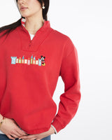 Vintage, 90s, Mickey, Mouse, Disneyland, Quarter, Zip, Sweatshirt, The Real Deal, size medium, colour Red, newtown, sydney, australia, thrift store, opshop, preloved, secondhand, sustainable, retro, antique, 70s, 80s, 90s, 2000s, 00s, fashion, clothing, streetwear, trendy, garment, style, boutique, store, shop, archive, sale, cheap, best, top, Sweats and hoodies