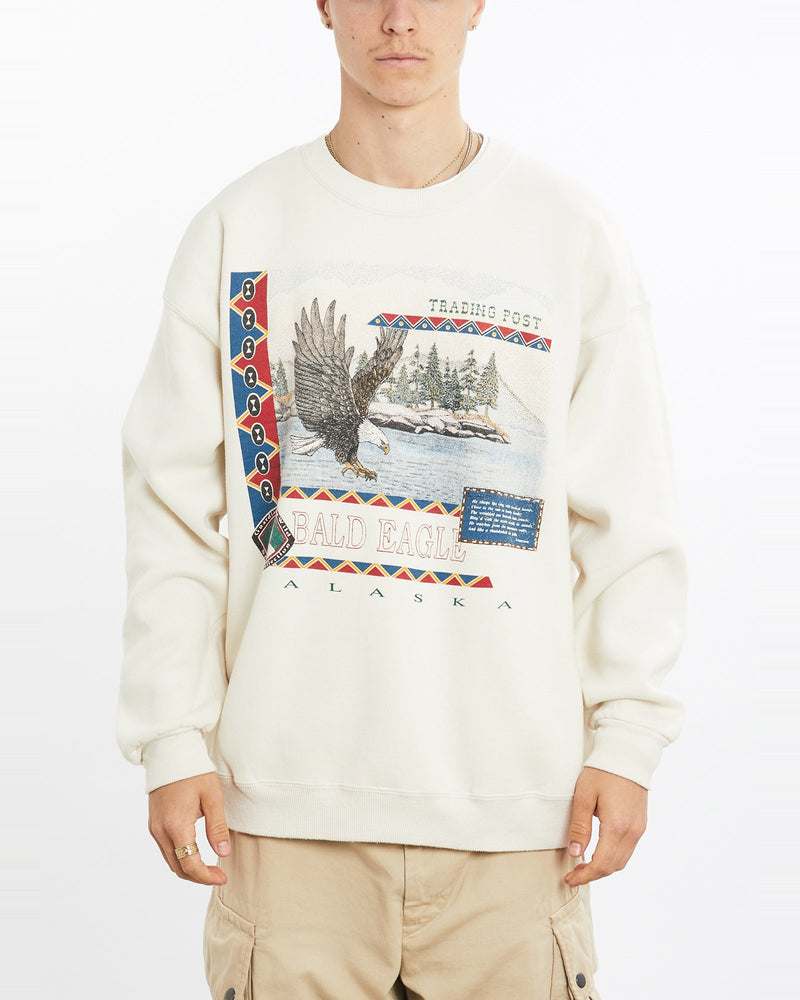 Vintage, 90s, Alaska, Eagle, Wildlife, Sweatshirt, The Real Deal, size extra large, colour Beige, newtown, sydney, australia, thrift store, opshop, preloved, secondhand, sustainable, retro, antique, 70s, 80s, 90s, 2000s, 00s, fashion, clothing, streetwear, trendy, garment, style, boutique, store, shop, archive, sale, cheap, best, top, Sweats and hoodies