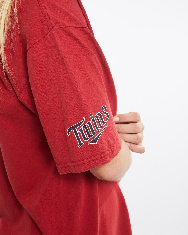Vintage, MLB, Minnesota, Twins, Tee, The Real Deal, size medium, colour Red, newtown, sydney, australia, thrift store, opshop, preloved, secondhand, sustainable, retro, antique, 70s, 80s, 90s, 2000s, 00s, fashion, clothing, streetwear, trendy, garment, style, boutique, store, shop, archive, sale, cheap, best, top, T-Shirts
