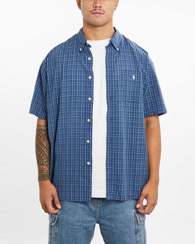 Vintage, 90s, Polo, Ralph, Lauren, Short, Sleeve, Button, Up, Shirt, The Real Deal, size extra large, colour Blue, newtown, sydney, australia, thrift store, opshop, preloved, secondhand, sustainable, retro, antique, 70s, 80s, 90s, 2000s, 00s, fashion, clothing, streetwear, trendy, garment, style, boutique, store, shop, archive, sale, cheap, best, top, Shirts