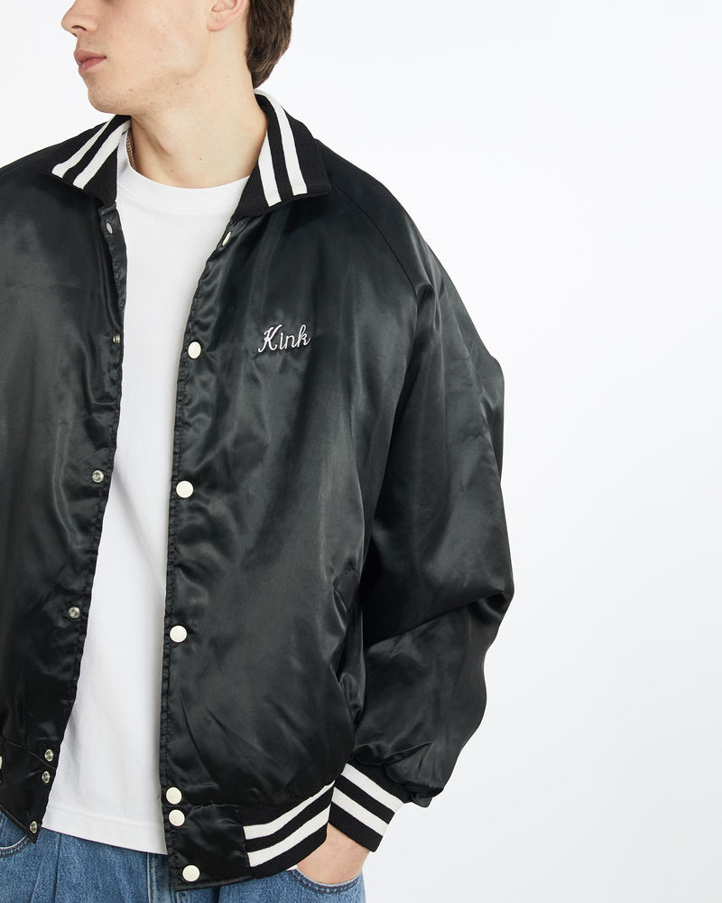 Vintage, 90s, Satin, Bomber, Jacket, The Real Deal, size extra large, colour Black, newtown, sydney, australia, thrift store, opshop, preloved, secondhand, sustainable, retro, antique, 70s, 80s, 90s, 2000s, 00s, fashion, clothing, streetwear, trendy, garment, style, boutique, store, shop, archive, sale, cheap, best, top, Jackets