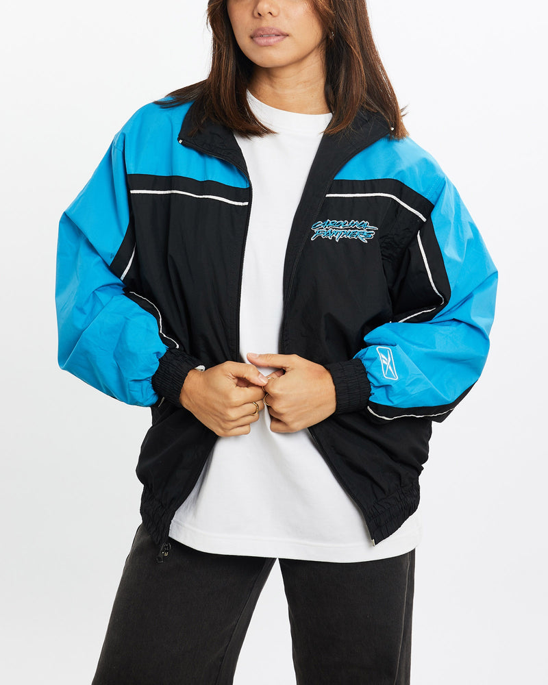 Vintage, Reebok, NFL, Carolina, Panthers, Track, Jacket, The Real Deal, size double extra small, colour Navy, newtown, sydney, australia, thrift store, opshop, preloved, secondhand, sustainable, retro, antique, 70s, 80s, 90s, 2000s, 00s, fashion, clothing, streetwear, trendy, garment, style, boutique, store, shop, archive, sale, cheap, best, top, Jackets