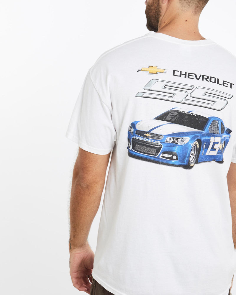 Vintage, Chevrolet, Racing, Tee, The Real Deal, size extra large, colour White, newtown, sydney, australia, thrift store, opshop, preloved, secondhand, sustainable, retro, antique, 70s, 80s, 90s, 2000s, 00s, fashion, clothing, streetwear, trendy, garment, style, boutique, store, shop, archive, sale, cheap, best, top, T-Shirts