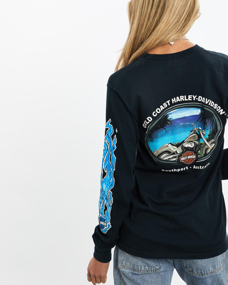 Vintage, Harley, Davidson, Long, Sleeve, Tee, The Real Deal, size small, colour Black, newtown, sydney, australia, thrift store, opshop, preloved, secondhand, sustainable, retro, antique, 70s, 80s, 90s, 2000s, 00s, fashion, clothing, streetwear, trendy, garment, style, boutique, store, shop, archive, sale, cheap, best, top, T-Shirts