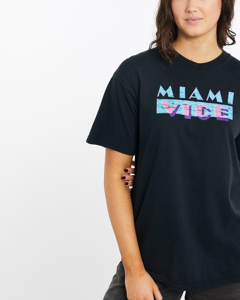 Vintage, Miami, Vice, Tee, The Real Deal, size medium, colour Black, newtown, sydney, australia, thrift store, opshop, preloved, secondhand, sustainable, retro, antique, 70s, 80s, 90s, 2000s, 00s, fashion, clothing, streetwear, trendy, garment, style, boutique, store, shop, archive, sale, cheap, best, top, T-Shirts