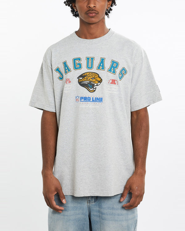 Vintage, 90s, NFL, Jacksonville, Jaguars, Tee, The Real Deal, size large, colour Grey, newtown, sydney, australia, thrift store, opshop, preloved, secondhand, sustainable, retro, antique, 70s, 80s, 90s, 2000s, 00s, fashion, clothing, streetwear, trendy, garment, style, boutique, store, shop, archive, sale, cheap, best, top, T-Shirts
