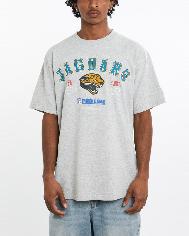 Vintage, 90s, NFL, Jacksonville, Jaguars, Tee, The Real Deal, size large, colour Grey, newtown, sydney, australia, thrift store, opshop, preloved, secondhand, sustainable, retro, antique, 70s, 80s, 90s, 2000s, 00s, fashion, clothing, streetwear, trendy, garment, style, boutique, store, shop, archive, sale, cheap, best, top, T-Shirts