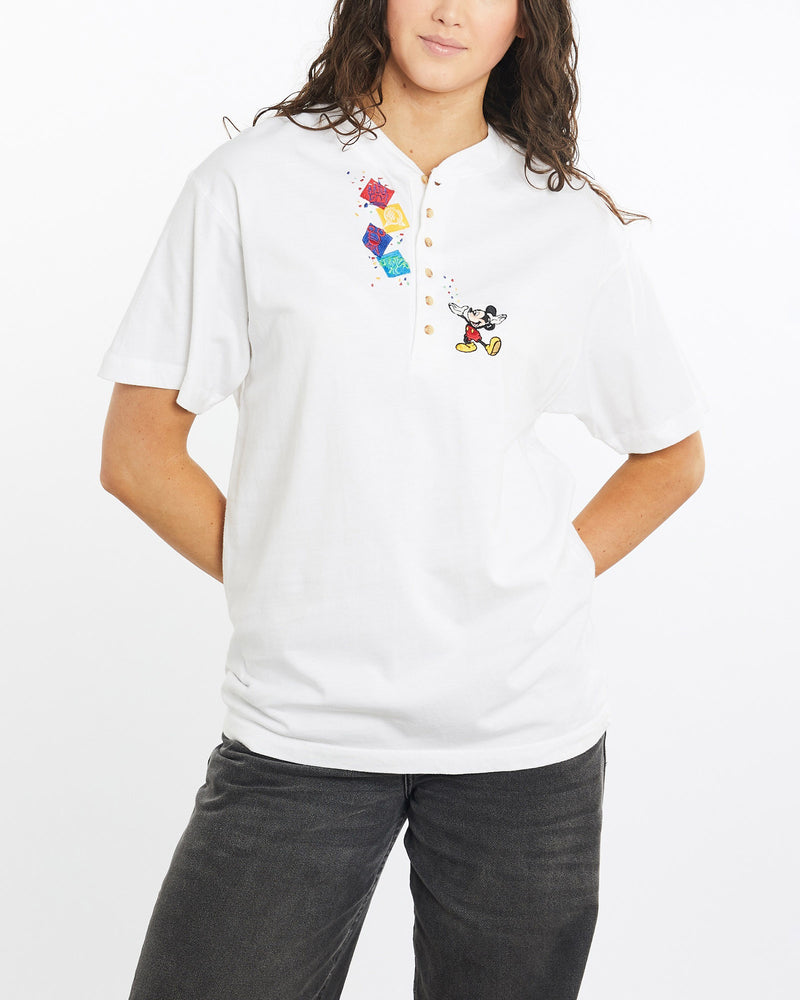 Vintage, 90s, Mickey, Mouse, Walt, Disney, World, Henley, Tee, The Real Deal, size medium, colour White, newtown, sydney, australia, thrift store, opshop, preloved, secondhand, sustainable, retro, antique, 70s, 80s, 90s, 2000s, 00s, fashion, clothing, streetwear, trendy, garment, style, boutique, store, shop, archive, sale, cheap, best, top, T-Shirts