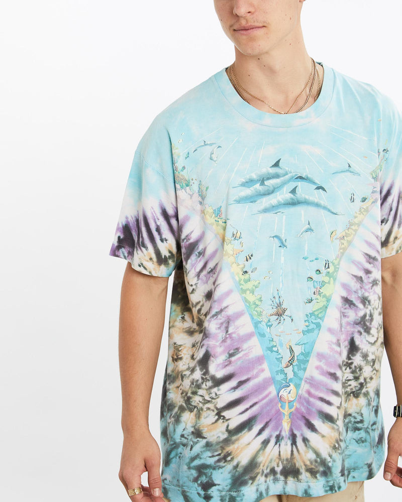 Vintage, 1990, Liquid, Blue, Wildlife, Tie, Dye, Tee, The Real Deal, size large, colour Blue, newtown, sydney, australia, thrift store, opshop, preloved, secondhand, sustainable, retro, antique, 70s, 80s, 90s, 2000s, 00s, fashion, clothing, streetwear, trendy, garment, style, boutique, store, shop, archive, sale, cheap, best, top, T-Shirts