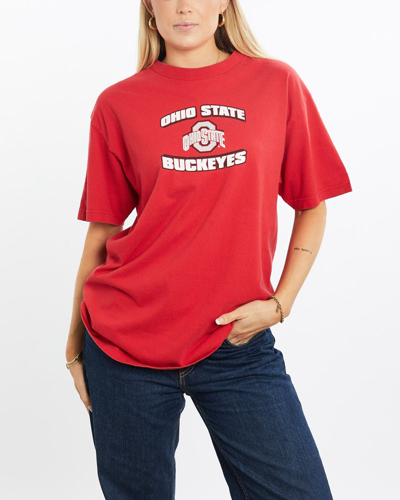 Vintage, 90s, NCAA, Ohio, State, Buckeyes, Tee, The Real Deal, size medium, colour Red, newtown, sydney, australia, thrift store, opshop, preloved, secondhand, sustainable, retro, antique, 70s, 80s, 90s, 2000s, 00s, fashion, clothing, streetwear, trendy, garment, style, boutique, store, shop, archive, sale, cheap, best, top, T-Shirts