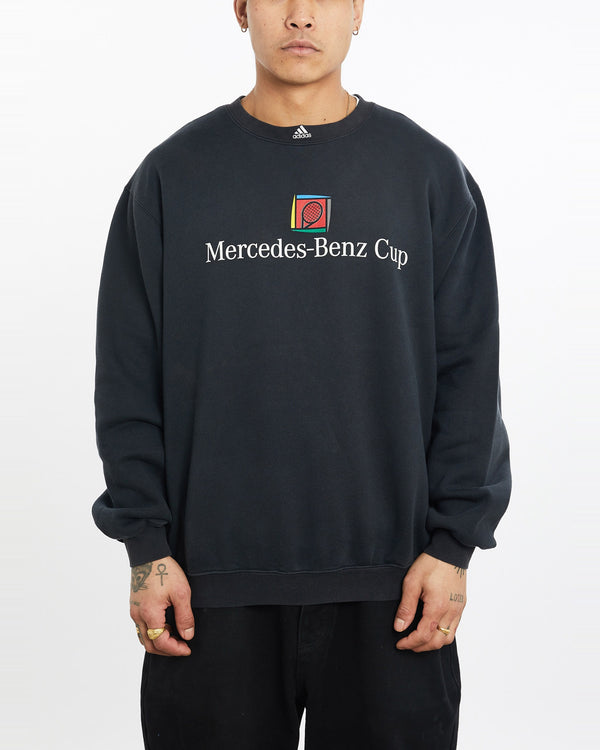 Vintage, Adidas, Mercedes-Benz, Tennis, Cup, Sweatshirt, The Real Deal, size extra large, colour Black, newtown, sydney, australia, thrift store, opshop, preloved, secondhand, sustainable, retro, antique, 70s, 80s, 90s, 2000s, 00s, fashion, clothing, streetwear, trendy, garment, style, boutique, store, shop, archive, sale, cheap, best, top, Sweats and hoodies