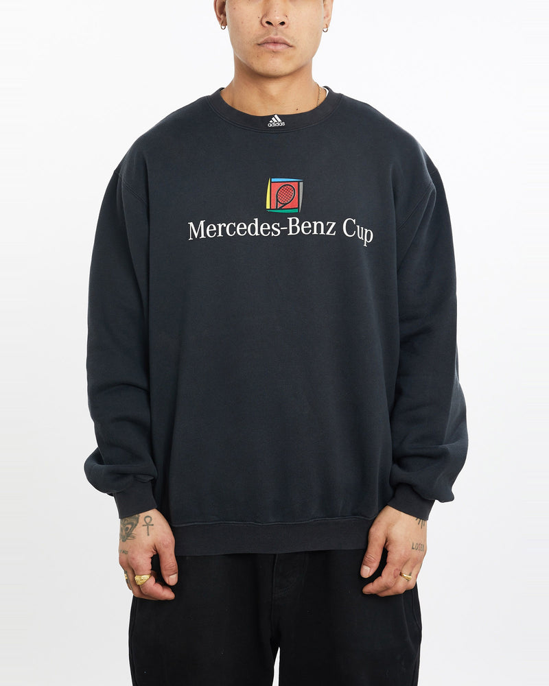 Vintage, Adidas, Mercedes-Benz, Tennis, Cup, Sweatshirt, The Real Deal, size extra large, colour Black, newtown, sydney, australia, thrift store, opshop, preloved, secondhand, sustainable, retro, antique, 70s, 80s, 90s, 2000s, 00s, fashion, clothing, streetwear, trendy, garment, style, boutique, store, shop, archive, sale, cheap, best, top, Sweats and hoodies