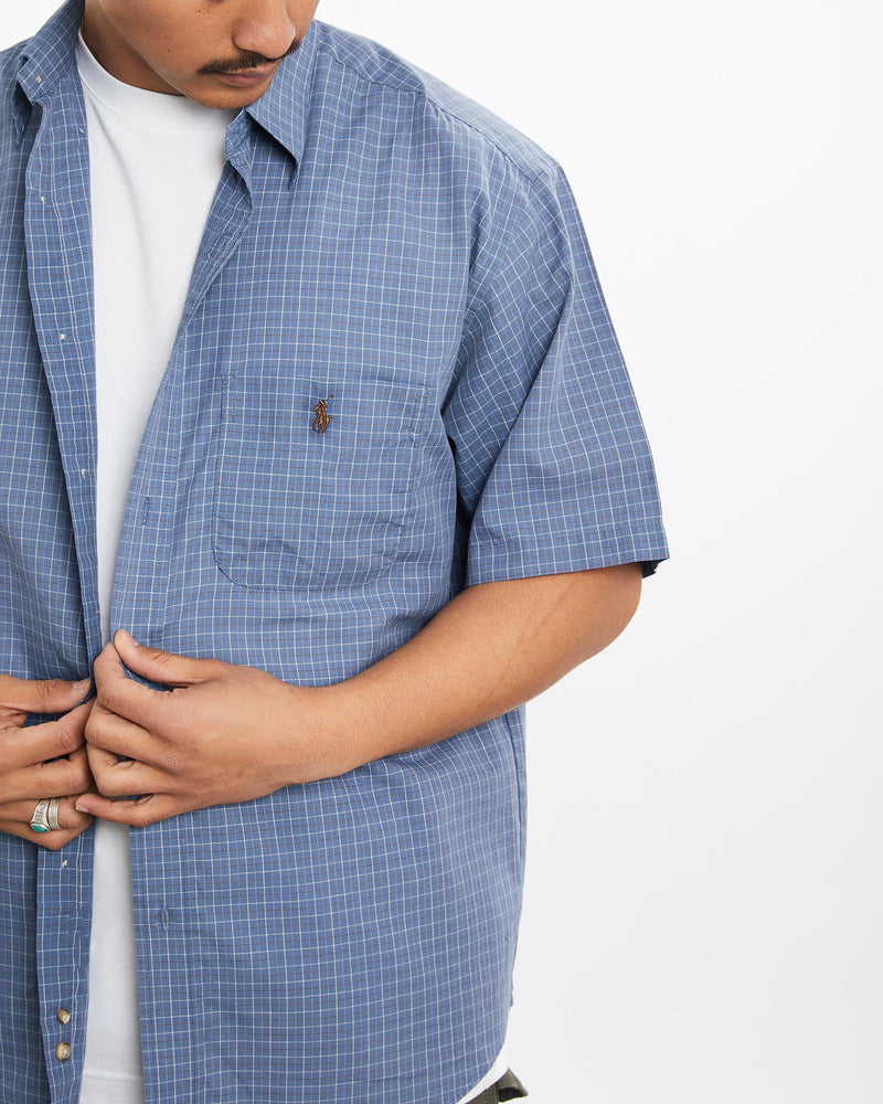Vintage, 90s, Polo, Ralph, Lauren, Short, Sleeve, Button, Up, Shirt, The Real Deal, size large, colour Blue, newtown, sydney, australia, thrift store, opshop, preloved, secondhand, sustainable, retro, antique, 70s, 80s, 90s, 2000s, 00s, fashion, clothing, streetwear, trendy, garment, style, boutique, store, shop, archive, sale, cheap, best, top, Shirts
