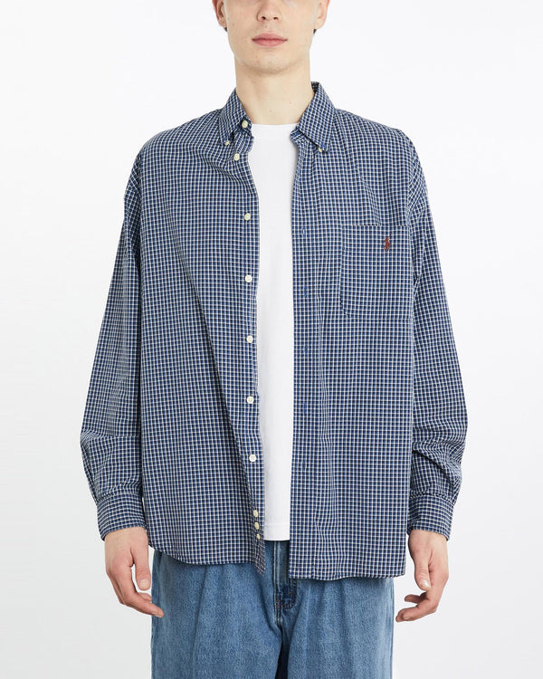 Vintage, 90s, Polo, Ralph, Lauren, Button, Up, Shirt, The Real Deal, size extra large, colour Blue, newtown, sydney, australia, thrift store, opshop, preloved, secondhand, sustainable, retro, antique, 70s, 80s, 90s, 2000s, 00s, fashion, clothing, streetwear, trendy, garment, style, boutique, store, shop, archive, sale, cheap, best, top, Shirts