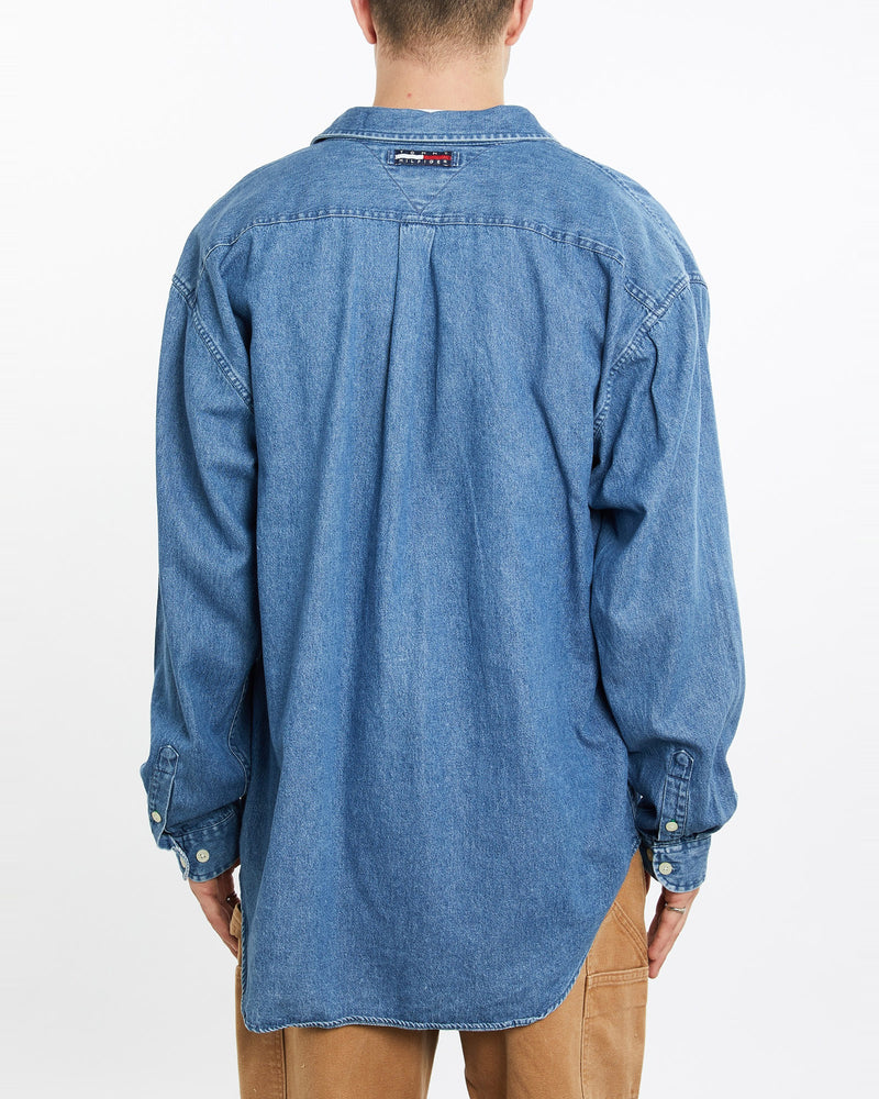 Vintage, 90s, Tommy, Hilfiger, Jeans, Denim, Button, Up, Shirt, The Real Deal, size extra large, colour Blue, newtown, sydney, australia, thrift store, opshop, preloved, secondhand, sustainable, retro, antique, 70s, 80s, 90s, 2000s, 00s, fashion, clothing, streetwear, trendy, garment, style, boutique, store, shop, archive, sale, cheap, best, top, Shirts