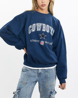 Vintage, 90s, NFL, Dallas, Cowboys, Sweatshirt, The Real Deal, size small, colour Navy, newtown, sydney, australia, thrift store, opshop, preloved, secondhand, sustainable, retro, antique, 70s, 80s, 90s, 2000s, 00s, fashion, clothing, streetwear, trendy, garment, style, boutique, store, shop, archive, sale, cheap, best, top, Sweats and hoodies