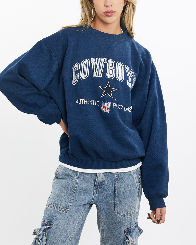 Vintage, 90s, NFL, Dallas, Cowboys, Sweatshirt, The Real Deal, size small, colour Navy, newtown, sydney, australia, thrift store, opshop, preloved, secondhand, sustainable, retro, antique, 70s, 80s, 90s, 2000s, 00s, fashion, clothing, streetwear, trendy, garment, style, boutique, store, shop, archive, sale, cheap, best, top, Sweats and hoodies