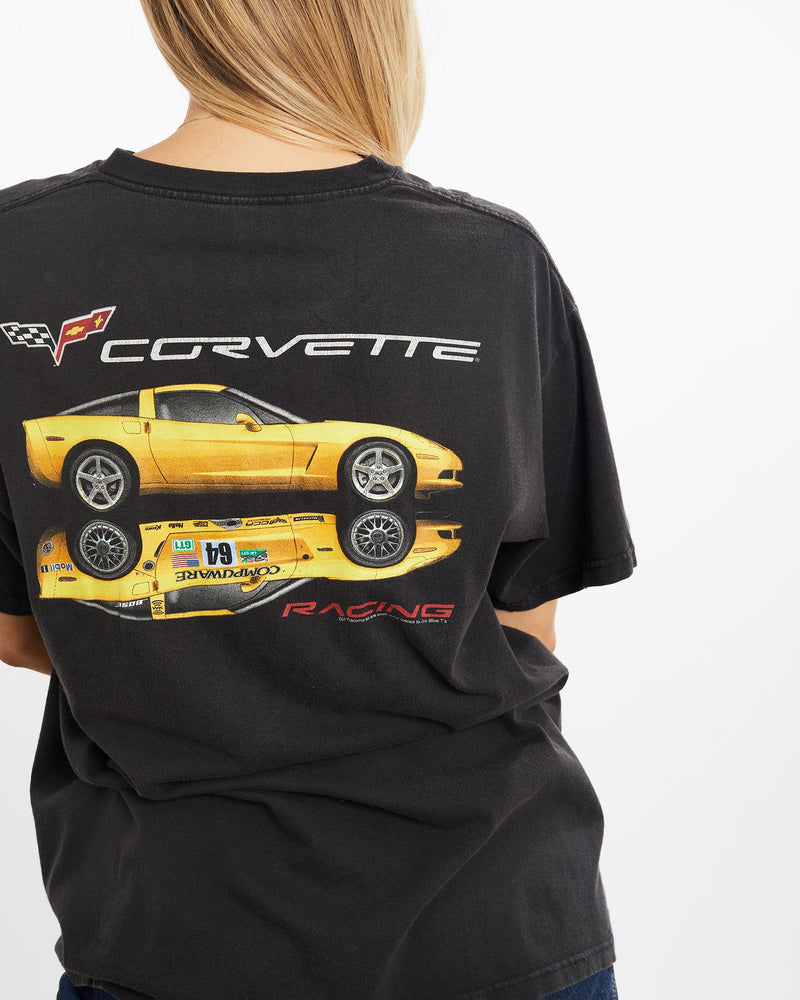 Vintage, Corvette, Racing, Tee, The Real Deal, size medium, colour Black, newtown, sydney, australia, thrift store, opshop, preloved, secondhand, sustainable, retro, antique, 70s, 80s, 90s, 2000s, 00s, fashion, clothing, streetwear, trendy, garment, style, boutique, store, shop, archive, sale, cheap, best, top, T-Shirts