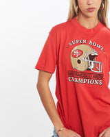Vintage, 80s, NFL, San, Francisco, 49ers, Super, Bowl, Tee, The Real Deal, size extra small, colour Red, newtown, sydney, australia, thrift store, opshop, preloved, secondhand, sustainable, retro, antique, 70s, 80s, 90s, 2000s, 00s, fashion, clothing, streetwear, trendy, garment, style, boutique, store, shop, archive, sale, cheap, best, top, T-Shirts