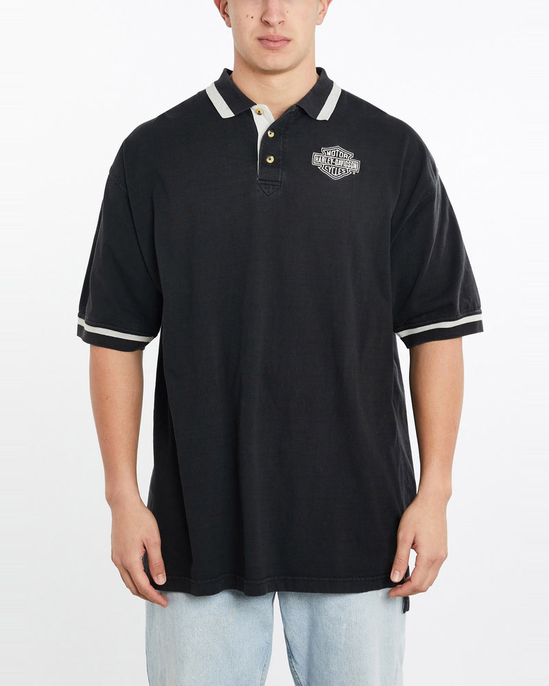 Vintage, Harley, Davidson, Polo, Shirt, The Real Deal, size double extra large, colour Black, newtown, sydney, australia, thrift store, opshop, preloved, secondhand, sustainable, retro, antique, 70s, 80s, 90s, 2000s, 00s, fashion, clothing, streetwear, trendy, garment, style, boutique, store, shop, archive, sale, cheap, best, top, Shirts