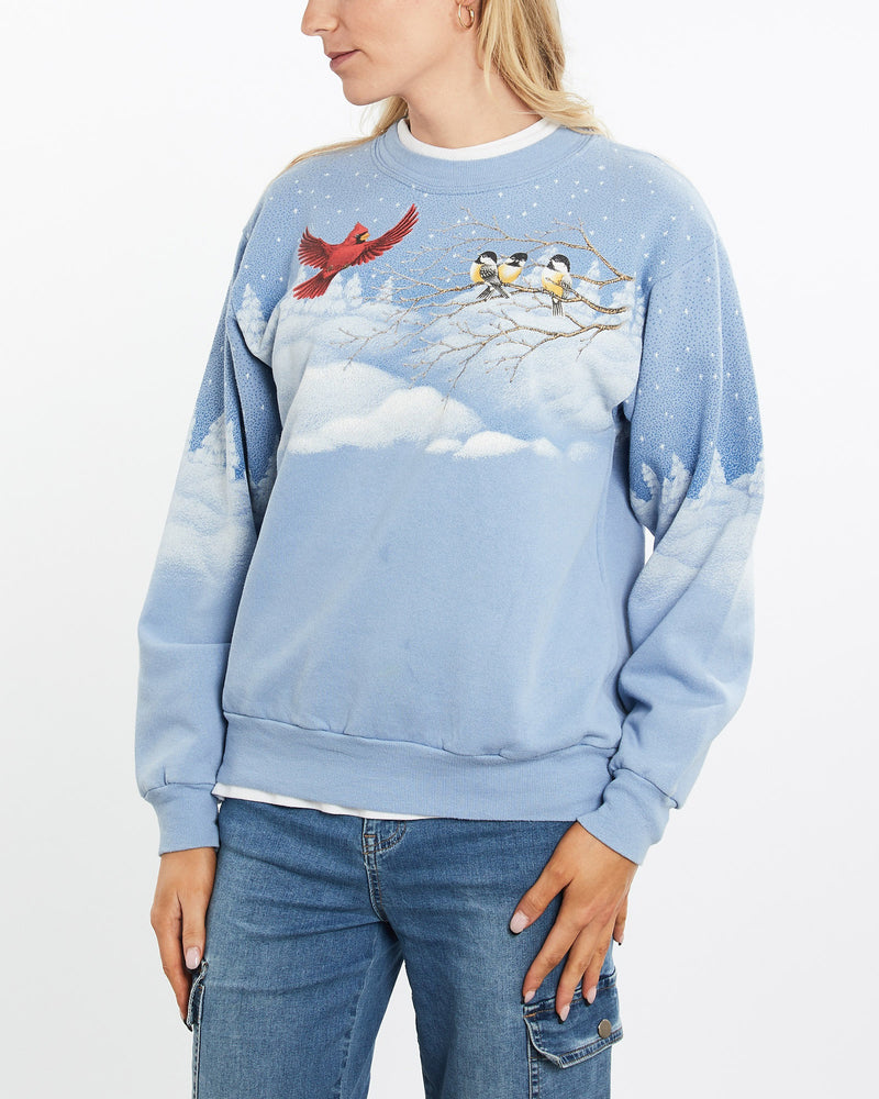 Vintage, 90s, Cardinal, Bird, Wildlife, Sweatshirt, The Real Deal, size medium, colour Blue, newtown, sydney, australia, thrift store, opshop, preloved, secondhand, sustainable, retro, antique, 70s, 80s, 90s, 2000s, 00s, fashion, clothing, streetwear, trendy, garment, style, boutique, store, shop, archive, sale, cheap, best, top, Sweats and hoodies