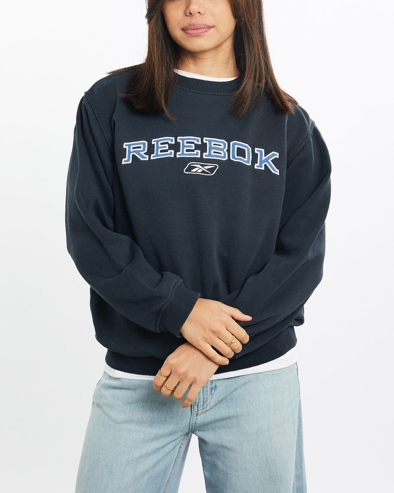 Vintage, Reebok, Sweatshirt, The Real Deal, size double extra small, colour Navy, newtown, sydney, australia, thrift store, opshop, preloved, secondhand, sustainable, retro, antique, 70s, 80s, 90s, 2000s, 00s, fashion, clothing, streetwear, trendy, garment, style, boutique, store, shop, archive, sale, cheap, best, top, Sweats and hoodies
